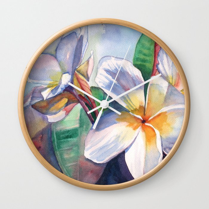 Tropical Plumeria Flowers Wall Clock