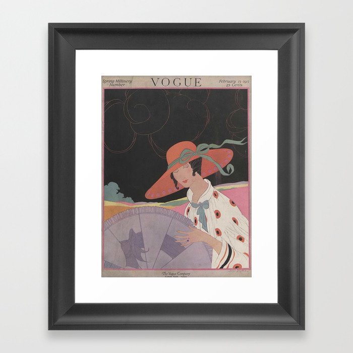Vintage Fashion Magazine Cover Illustration February 1917- Woman in red Hat Framed Art Print
