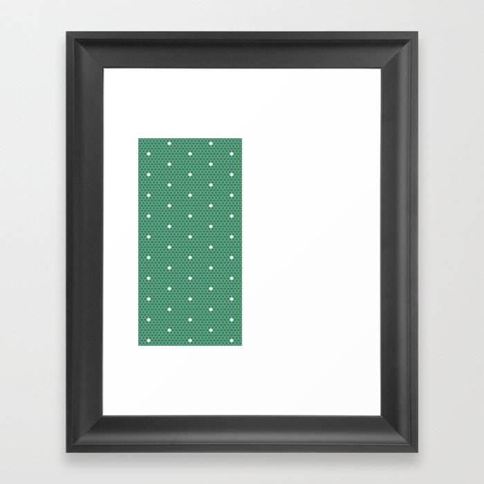 White Polka Dots Lace Vertical Split on Christmas Green Framed Art Print