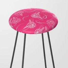 Seamless pattern with embroidered peonies on a pink background, retro floral embroidery  Counter Stool