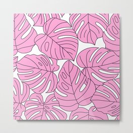 Pink Palm Leaves Pattern On Sugar White Background Metal Print