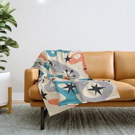 Retro Mid Century Modern Spaced Out Composition 350 Orange Gray Blue and Beige Throw Blanket