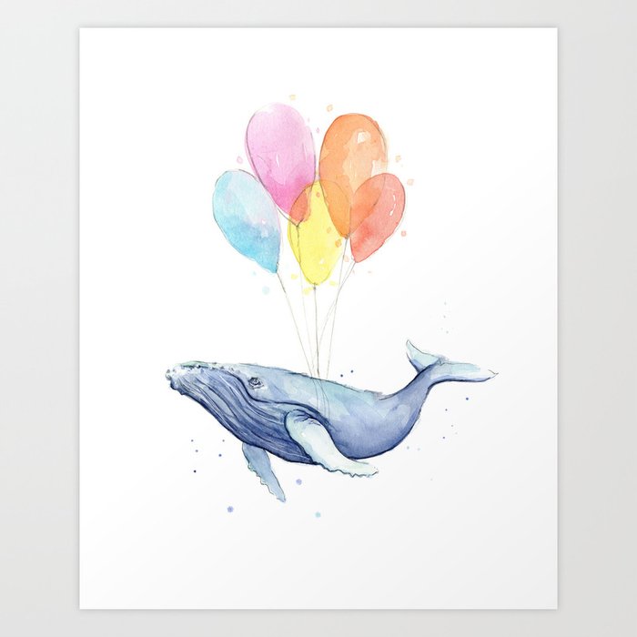 Whale with Balloons Art Print