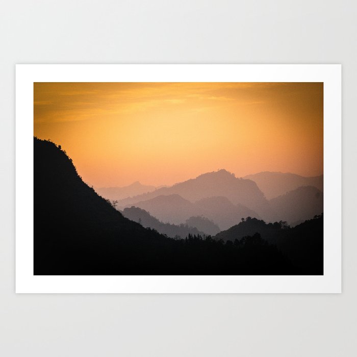 mountains at dusk Art Print