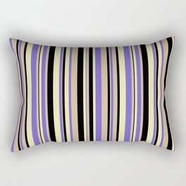 [ Thumbnail: Slate Blue, Pale Goldenrod, Black & Tan Colored Striped/Lined Pattern Rectangular Pillow ]