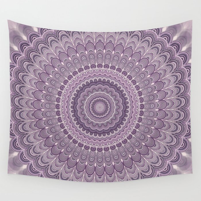 Purple feather mandala Wall Tapestry