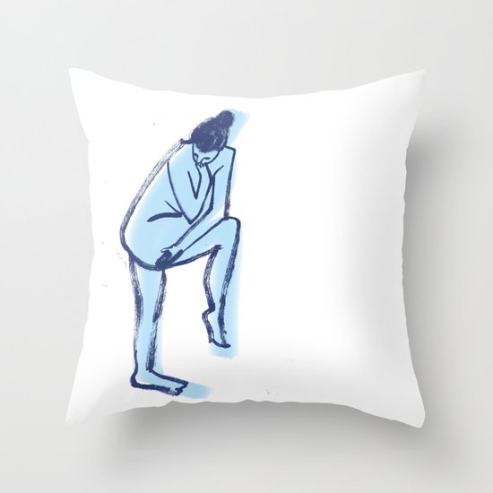 Nude in Blue Throw Pillow