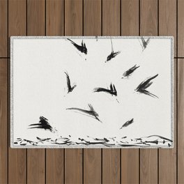Field Crows | Minimal Ink Brush Abstract Outdoor Rug
