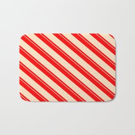 [ Thumbnail: Red & Bisque Colored Pattern of Stripes Bath Mat ]