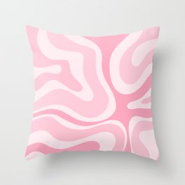 Modern Retro Liquid Swirl Abstract in Pretty Pastel Pink Throw Pillow