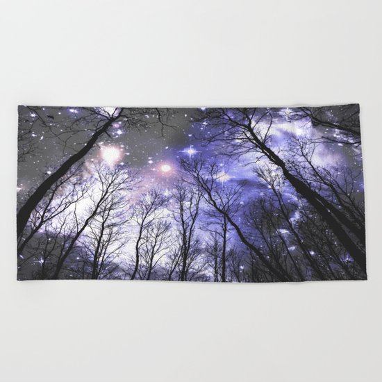 Black Trees Periwinkle Lavender space Beach Towel