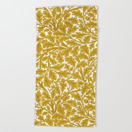 William Morris Oak Leaves, Mustard Yellow & White Beach Towel