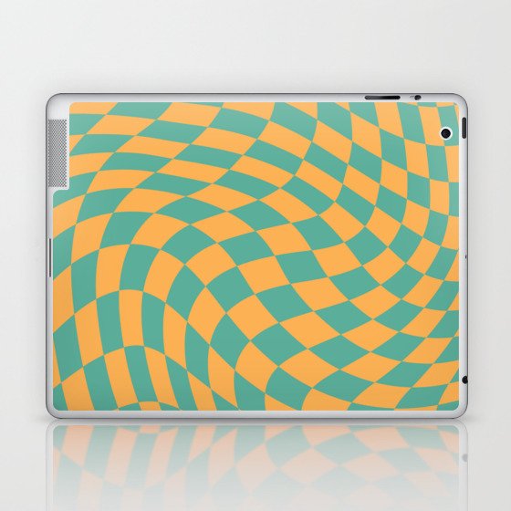 Orange and green swirl checker Laptop & iPad Skin