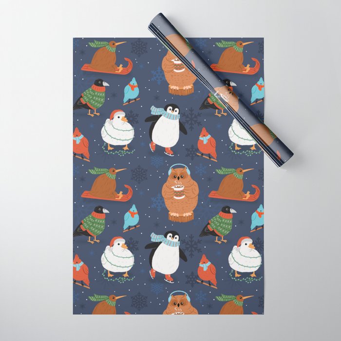Christmas Birbs - Blue Wrapping Paper