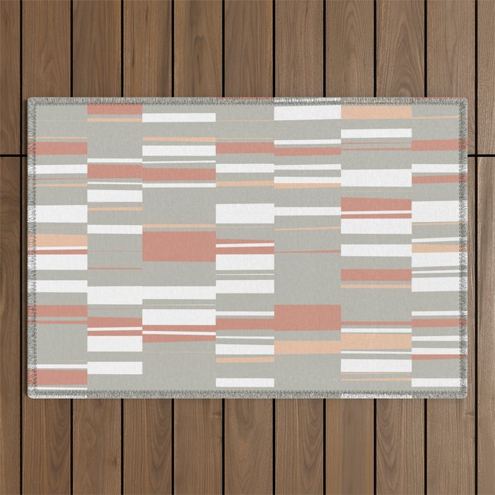 Mosaic Neutrals | Organic Rectangles in Sage, Brick, Peach and White Outdoor Rug