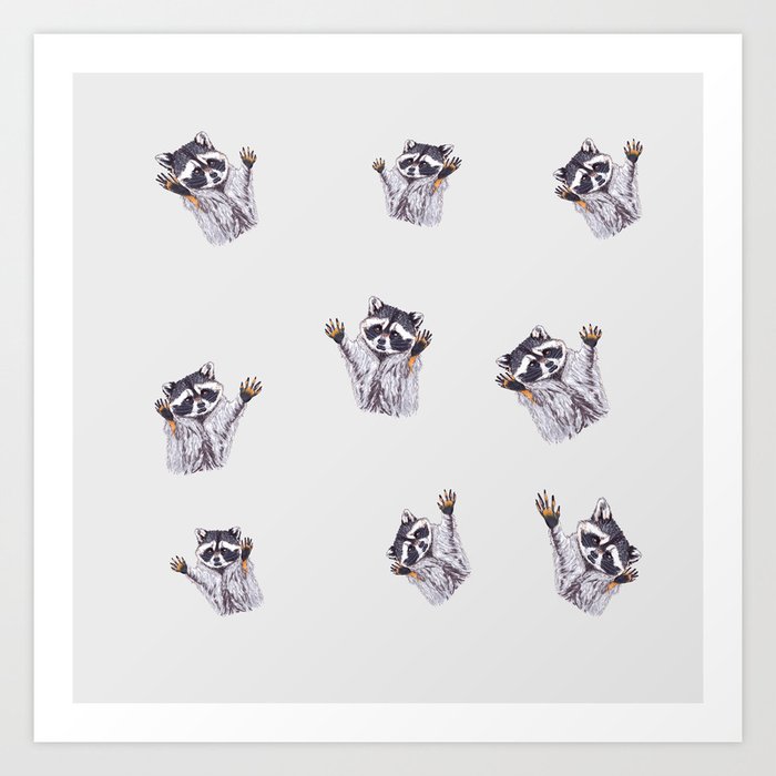 Playful Dancing Raccoons Edition 3 Art Print