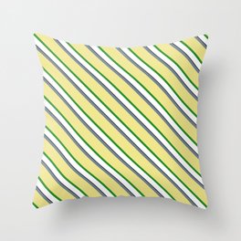 [ Thumbnail: Eye-catching Slate Gray, Tan, Forest Green, White, and Black Colored Lined Pattern Throw Pillow ]