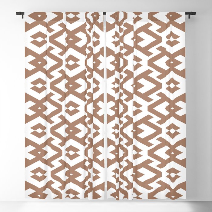 Brown and White Art Deco Geometric Shape Pattern - 2022 Color of the Year Rustic Oak 2007-7B Blackout Curtain