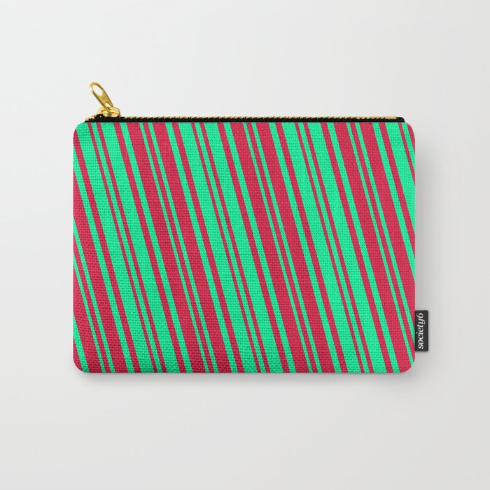 Crimson and Green Colored Lines/Stripes Pattern Carry-All Pouch