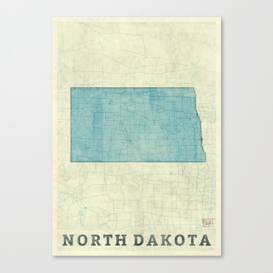 North Dakota State Map Blue Vintage Canvas Print