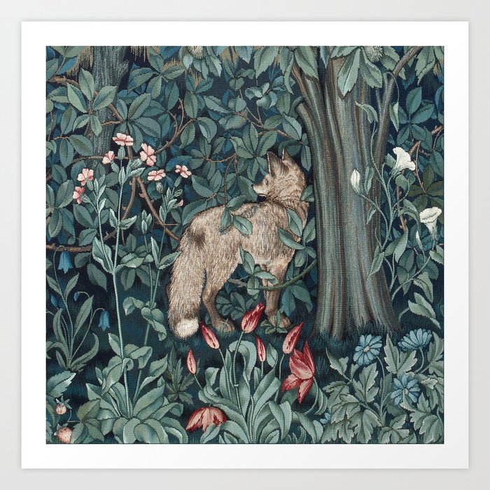 William Morris Forest Fox Greenery Tapestry Art Print