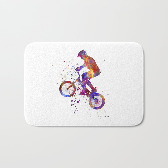 Watercolor bmx rider Bath Mat