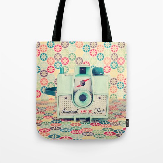 Film Mint Camera on a Colourful Retro Background Tote Bag