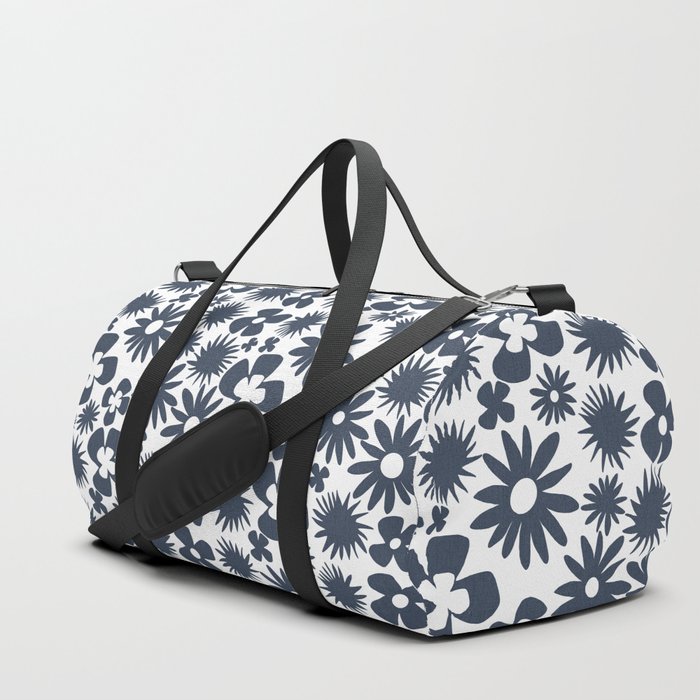 Modern Abstract Navy And White Wild Flowers Duffle Bag