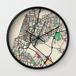Colorful City Maps: Tel Aviv, Israel Wall Clock