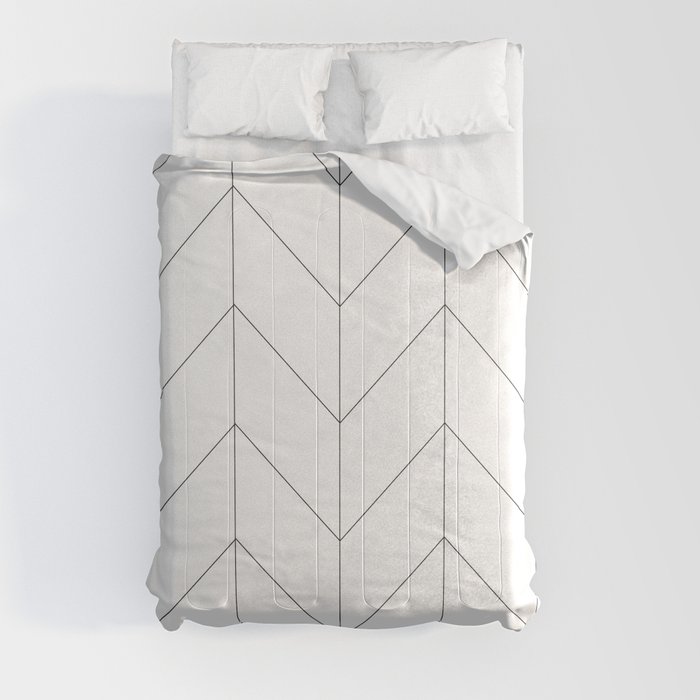 Herringbone Chevron Thin Black On White Comforters By Valicenavidad Society6