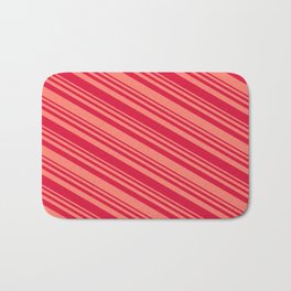 [ Thumbnail: Salmon & Crimson Colored Striped/Lined Pattern Bath Mat ]