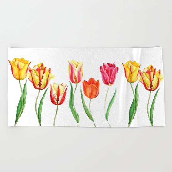 colorful tulips Beach Towel