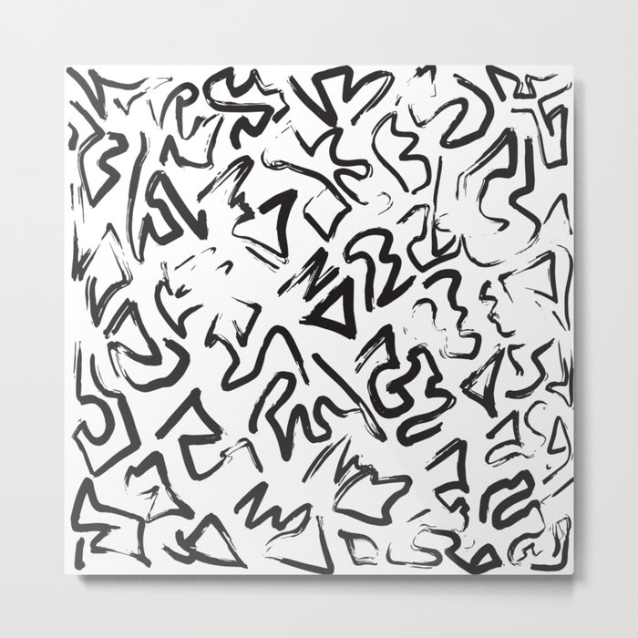 Modern Black White Abstract Graffiti Brushstrokes Metal Print By