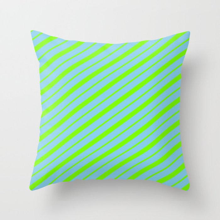 Sky Blue & Green Colored Striped/Lined Pattern Throw Pillow
