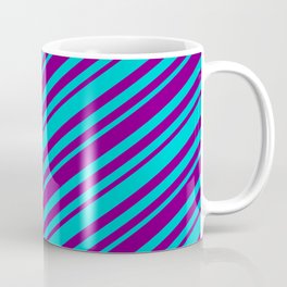 [ Thumbnail: Purple and Dark Turquoise Colored Lines/Stripes Pattern Coffee Mug ]