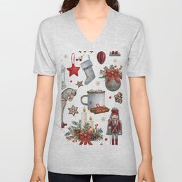 Watercolor christmas decoration pattern V Neck T Shirt