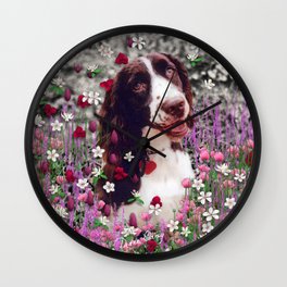 Lady in Flowers - Brittany Spaniel Dog Wall Clock