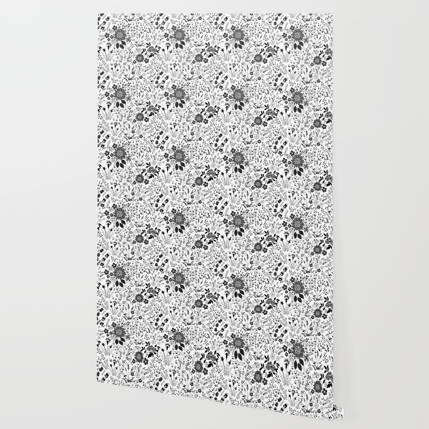 Star Sapphire Floral Celebration Black On White Wallpaper By Sharonmau Society6