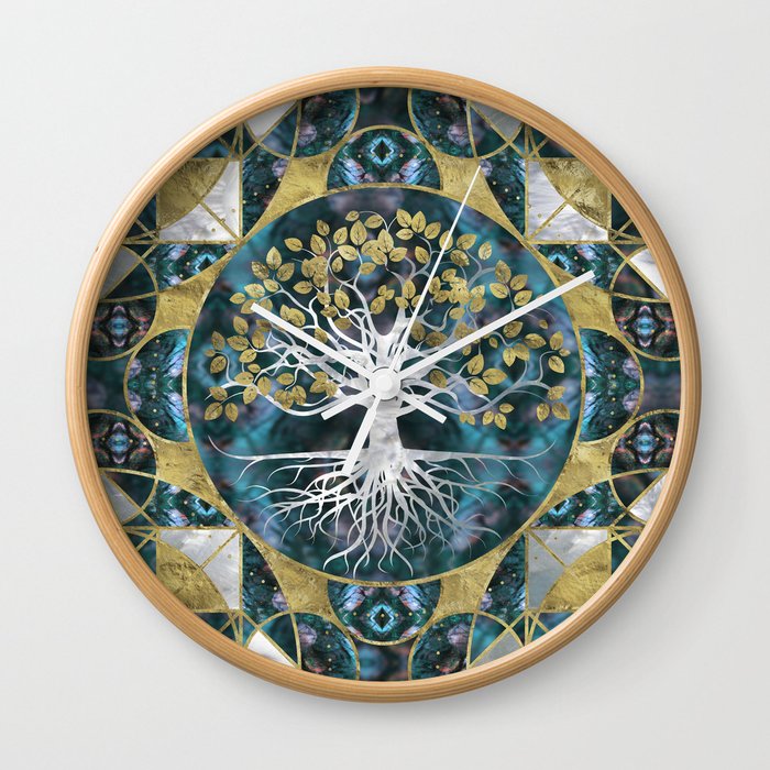 Tree of life - Yggdrasil - Marble and Gold Wall Clock