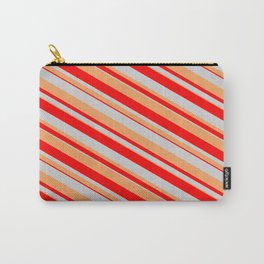 [ Thumbnail: Light Grey, Brown & Red Colored Lines Pattern Carry-All Pouch ]