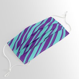[ Thumbnail: Indigo & Turquoise Colored Striped/Lined Pattern Face Mask ]