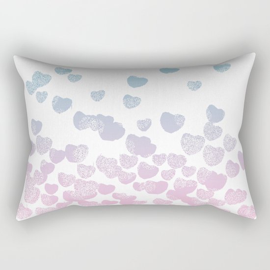 Hearts falling ombre blue and pastel pink cotton candy wonderland Rectangular Pillow