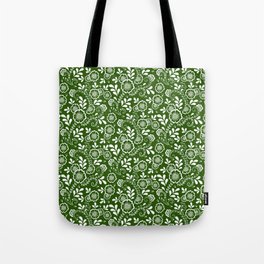 Green And White Eastern Floral Pattern Tote Bag