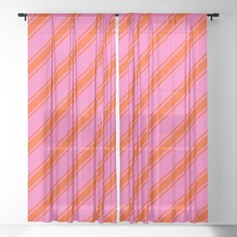[ Thumbnail: Hot Pink and Red Colored Striped/Lined Pattern Sheer Curtain ]