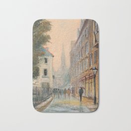 Rainy Day In Oxford England Bath Mat | Impressionism, Fineart, Architecture, Painting, Oxford, England, Oil, Atmospheric, Landscape, Oxforduniverities 
