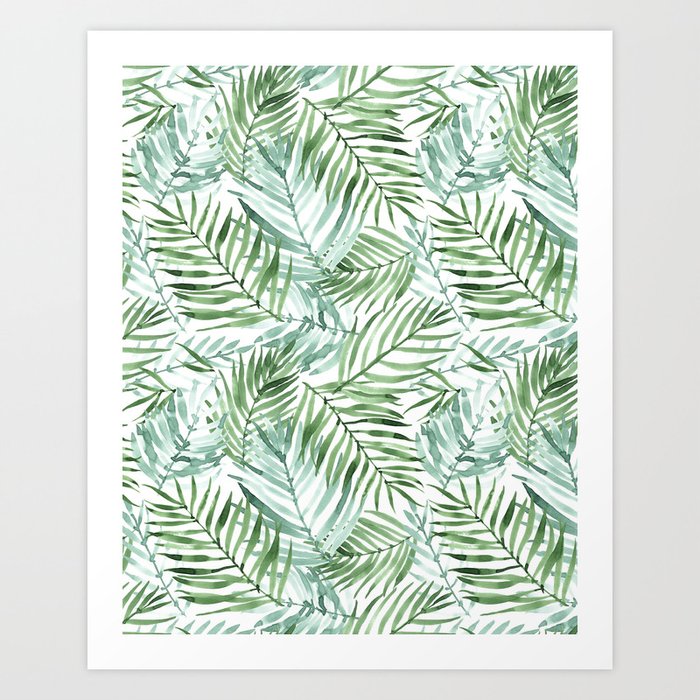 Watercolor palm leaves pattern Art Print