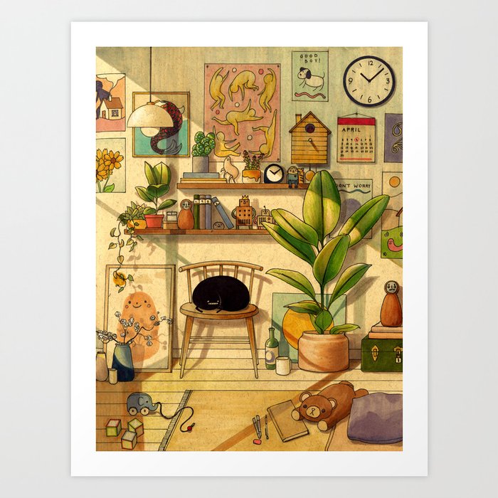 Afternoon Sun Kunstdrucke | Drawing, Illustration, Interior, Apartment, Plants, Home, Decoration