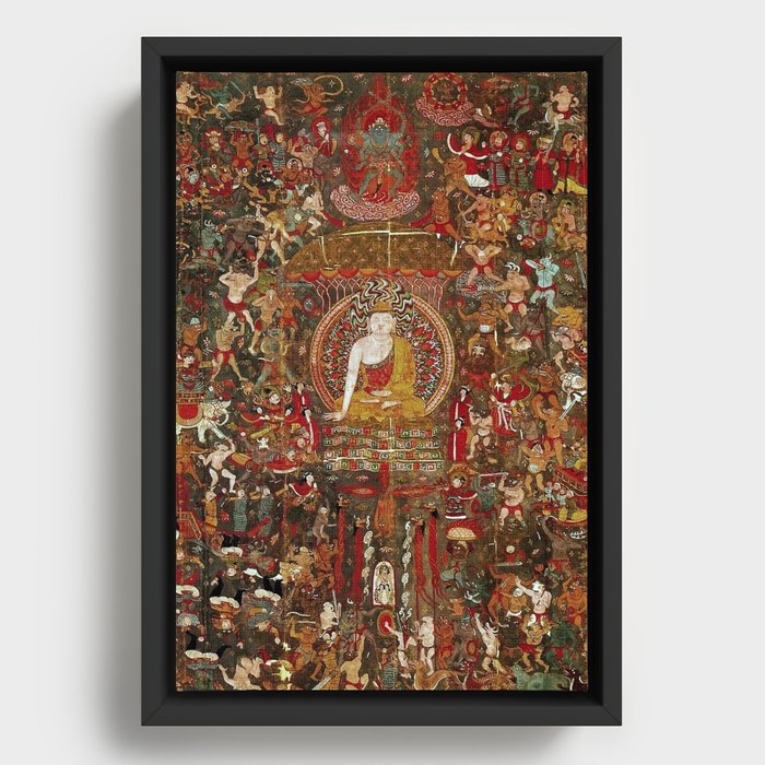 Tibetan Buddhist Thangka Sakyamuni’s Temptation  Framed Canvas