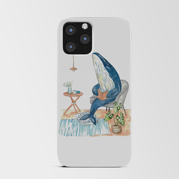 Humpback whale reading book watercolor painting iPhone Card Case
