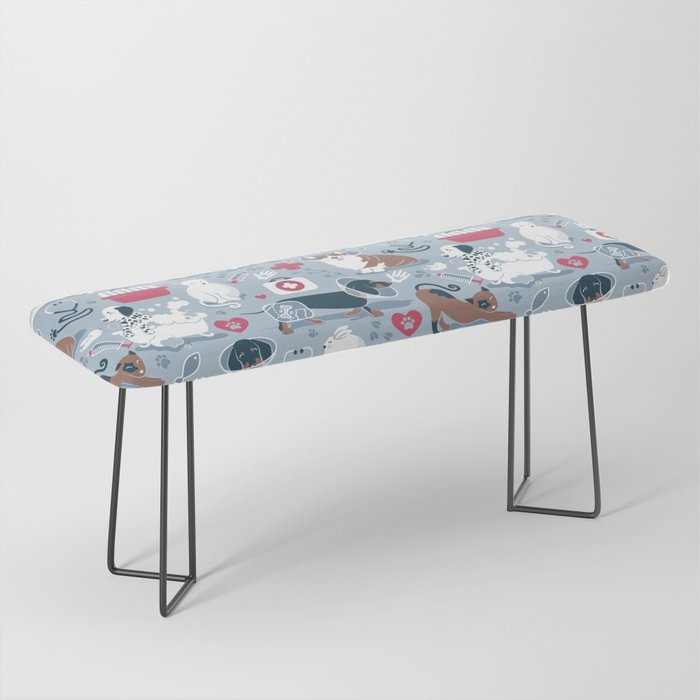 Veterinary medicine, happy and healthy friends // pastel blue background Bench